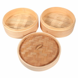 Bamboo Steamer with Lid Ø8x6cm (200 Units)