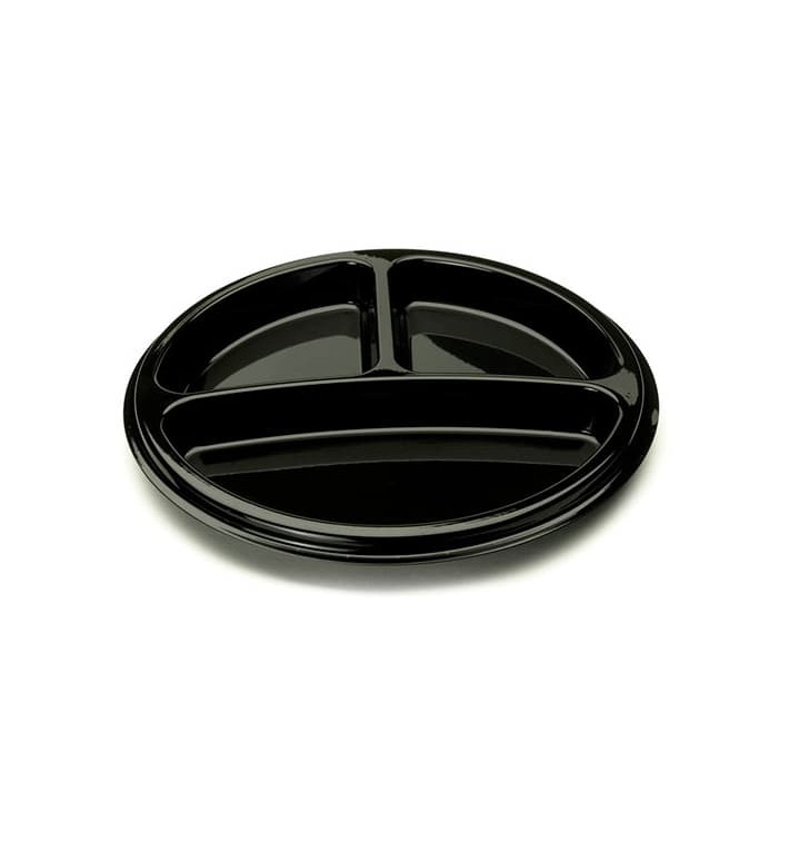 Talerz Plastikowe Okrągłe 3 Udostępnianie Czarni 26 cm (250 Sztuk) Talerz Plastikowe Okrągłe 3 Udostępnianie Czarni 26 cm (250 Sztuk)