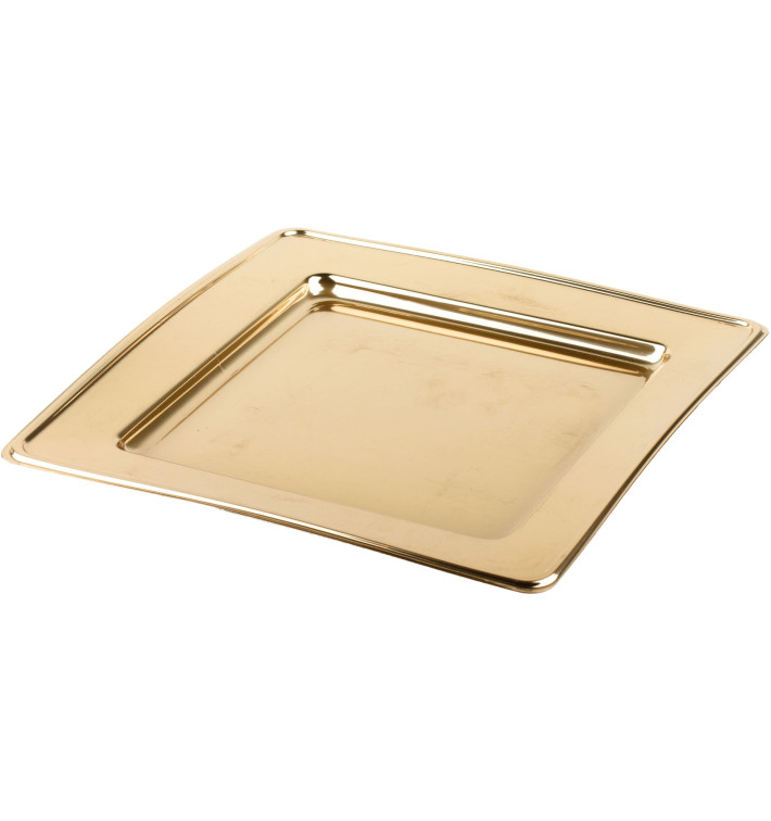 Talerz Plastikowe PET Kwadratowi Złote 18cm (6 Sztuk) Talerz Plastikowe PET Kwadratowi Złote 18cm (6 Sztuk)