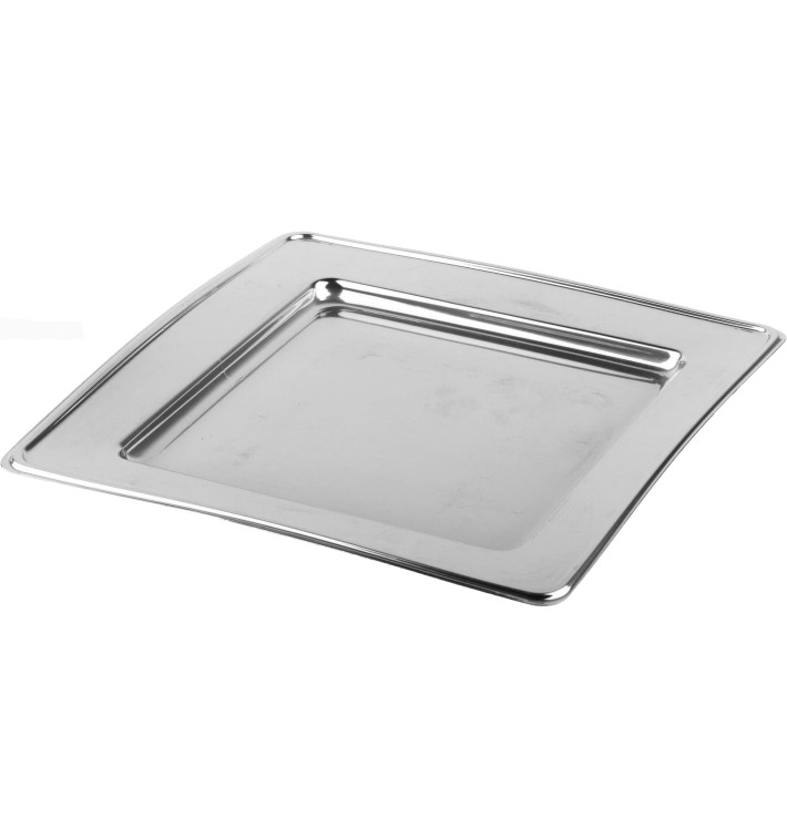Talerz Plastikowe PET Kwadratowi Srebro 18cm (180 Sztuk) Talerz Plastikowe PET Kwadratowi Srebro 18cm (180 Sztuk)