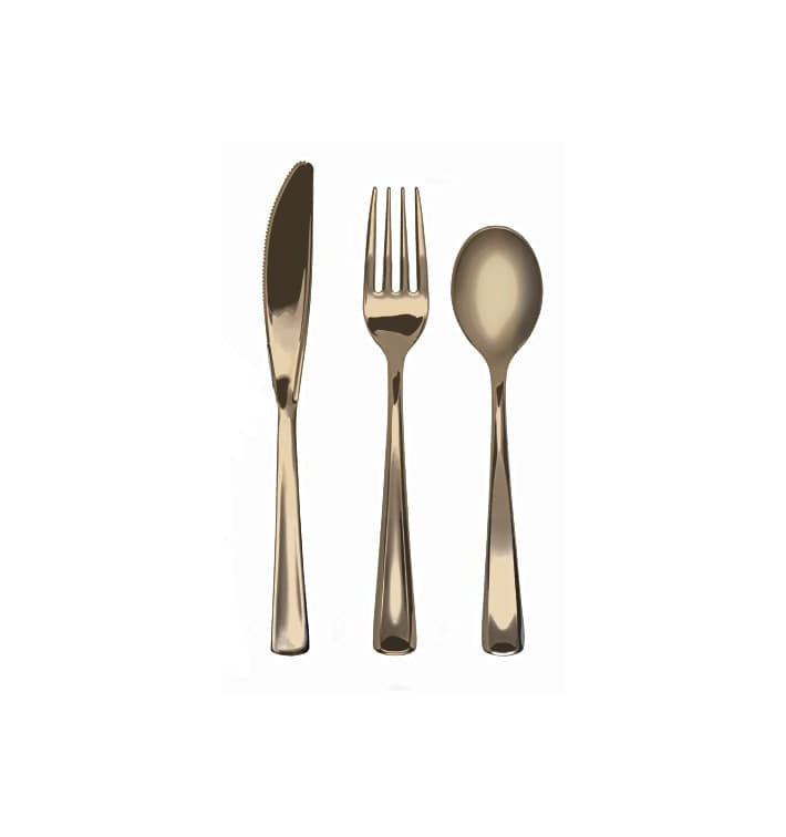 Kit Widelczyki, Nóż i Łyżka Złote Metaluizowane (1 Kit) Kit Widelczyki, Nóż i Łyżka Złote Metaluizowane (1 Kit)