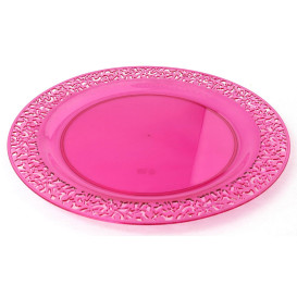 Talerz Plastikowe Okrągłe "Koronka" Malina 19cm (88 Sztuk)