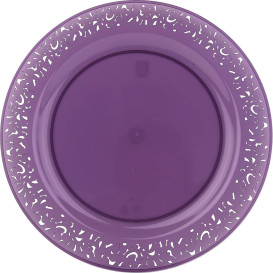 Talerz Plastikowe Okrągłe "Koronka" Bakłażan 23cm (4 Sztuk)