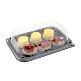 Tacki Plastikowe Czarni z Pokrywką PET 24x17cm (25 Sztuk)