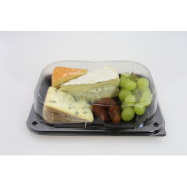 Tacki Plastikowe Czarni z Pokrywką PET 24x17cm (25 Sztuk)