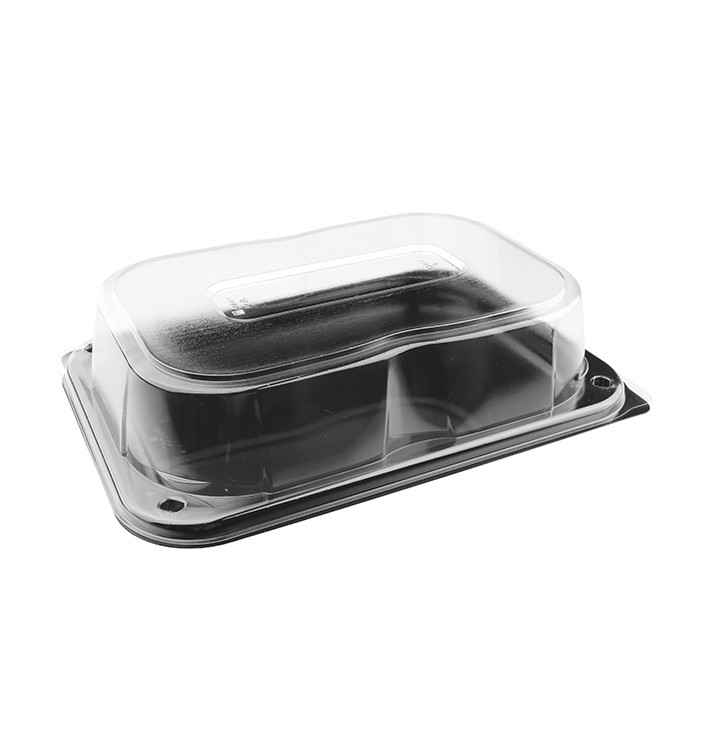 Tacki Plastikowe Czarni z Pokrywką PET 24x17cm (25 Sztuk) Tacki Plastikowe Czarni z Pokrywką PET 24x17cm (25 Sztuk)