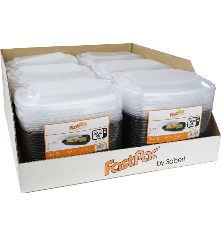Pojemniki PP Czarni z Pokrywką 600ml 23x17x6cm (15 Sztuk) Pojemniki PP Czarni z Pokrywką 600ml 23x17x6cm (15 Sztuk)