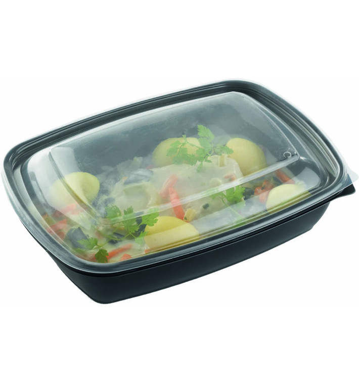 Pojemniki PP Czarni z Pokrywką 900ml 23x16,5x7cm (90 Sztuk) Pojemniki PP Czarni z Pokrywką 900ml 23x16,5x7cm (90 Sztuk)