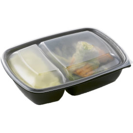 Pojemniki PP Czarni 2C z Pokrywką 900ml 23x16,5x7cm (15 Sztuk)