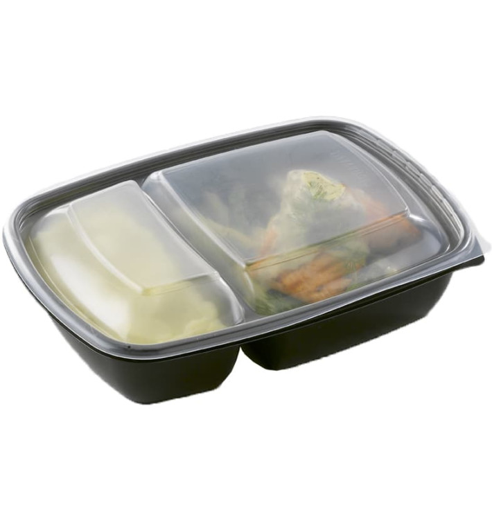 Pojemniki PP Czarni 2C z Pokrywką 900ml 23x16,5x7cm (15 Sztuk) Pojemniki PP Czarni 2C z Pokrywką 900ml 23x16,5x7cm (15 Sztuk)