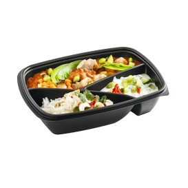 Pojemniki Plastikowe PP 3C Czarni 900ml 23x17x5cm (75 Sztuk)