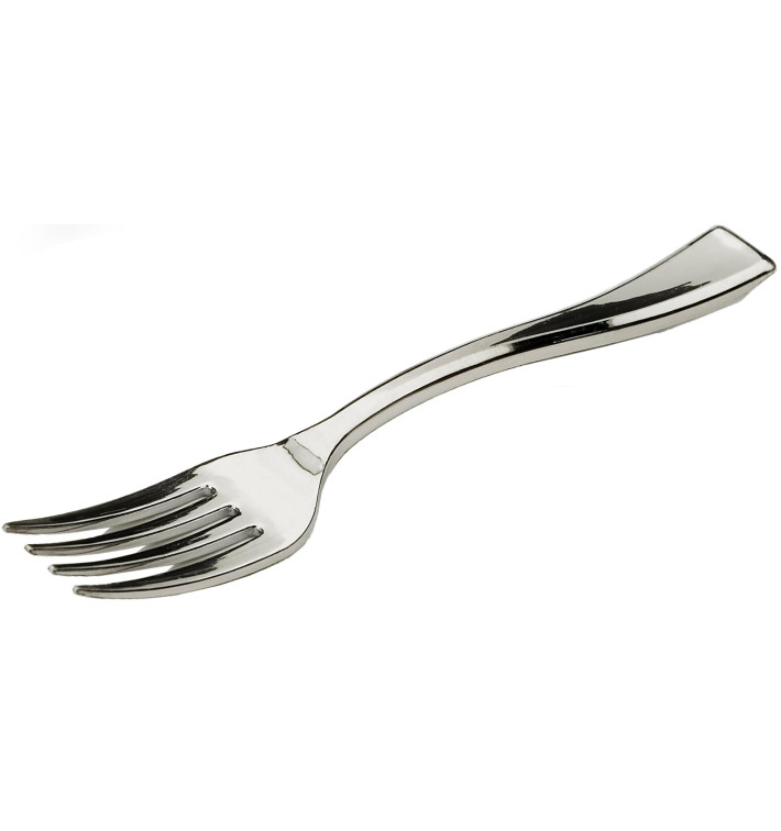 Mini Widelczyki Plastikowe Srebrne 100mm (100 Sztuk) Mini Widelczyki Plastikowe Srebrne 100mm (100 Sztuk)