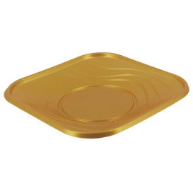 Talerz Plastikowe PP "X-Table" Kwadratowi Złote 180mm (8 Sztuk)