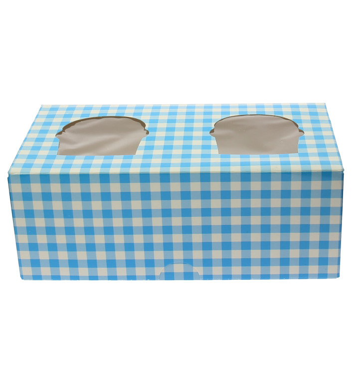 Pudełka na 2 Babeczki z Stojakiem 19,5x10x7,5cm Niebieski (160 Sztuk) Pudełka na 2 Babeczki z Stojakiem 19,5x10x7,5cm Niebieski (160 Sztuk)