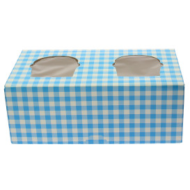 Pudełka na 2 Babeczki z Stojakiem 19,5x10x7,5cm Niebieski (20 Sztuk)