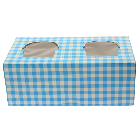 Pudełka na 2 Babeczki z Stojakiem 19,5x10x7,5cm Niebieski (20 Sztuk)