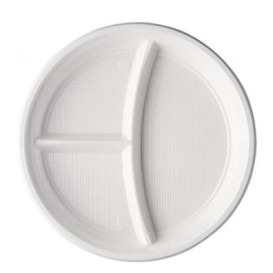 Talerz Plastikowe PS 3 Przegródkami 220mm (100 Sztuk)