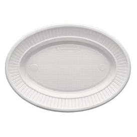 Talerz Plastikowe PS Owal Płaski Białe (100 Sztuk)