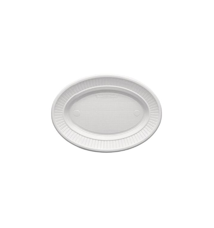 Talerz Plastikowe PS Owal Płaski Białe (100 Sztuk) Talerz Plastikowe PS Owal Płaski Białe (100 Sztuk)