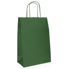 Torby Papierowe Kraft Zielone z Uchwytami 80g 20+10x29 cm (250 Sztuk)