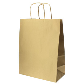 Torby Papierowe Kraft Hawanna z Uchwytami 100g 24+12x31 cm (50 Sztuk)