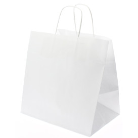 Torby Papierowe Kraft Białe z Uchwytami 80g 30+18x29cm (25 Sztuk)