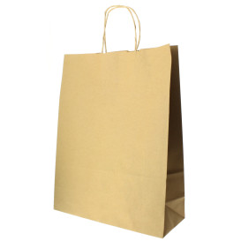 Torby Papierowe Kraft Hawanna z Uchwytami 100g 32+12x41 cm (50 Sztuk)