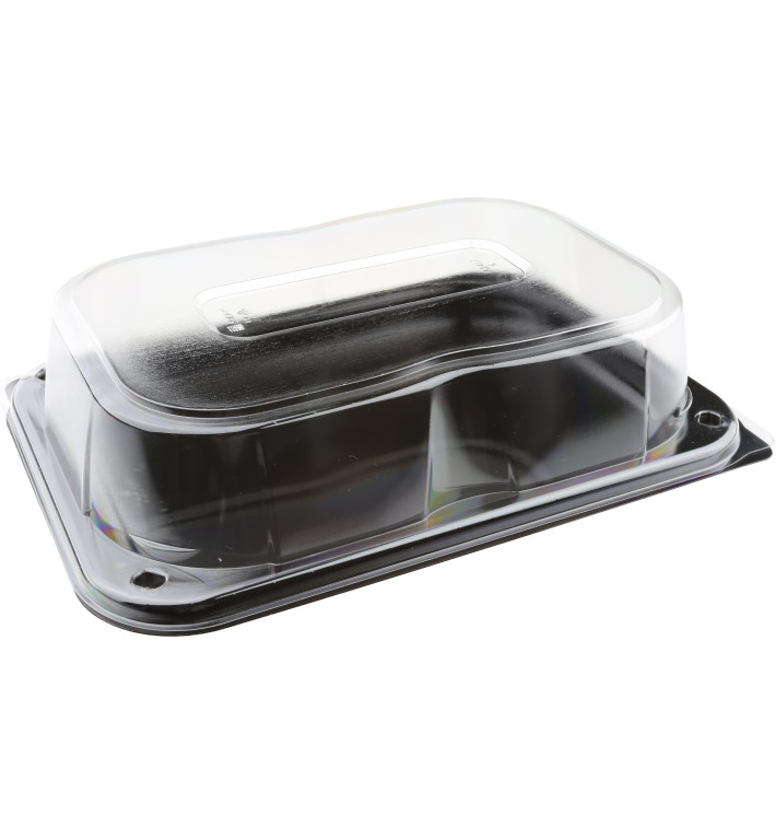 Tacki Plastikowe Czarni z Pokrywką PET 24x17cm (5 Sztuk) Tacki Plastikowe Czarni z Pokrywką PET 24x17cm (5 Sztuk)