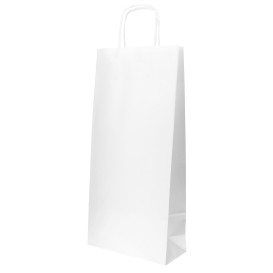 Torby Papierowe Białe na Butelki z Uchwytami 18+8x39cm (50 Sztuk)