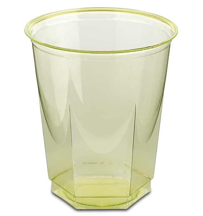 Kubki Plastikowe Hexagonalny PS Szkło Pistacja 250ml (10 Sztuk)