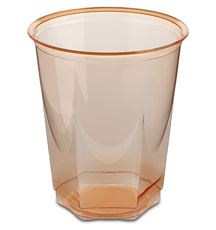 Kubki Plastikowe Hexagonalny PS Szkło Orange 250ml (10 Sztuk)