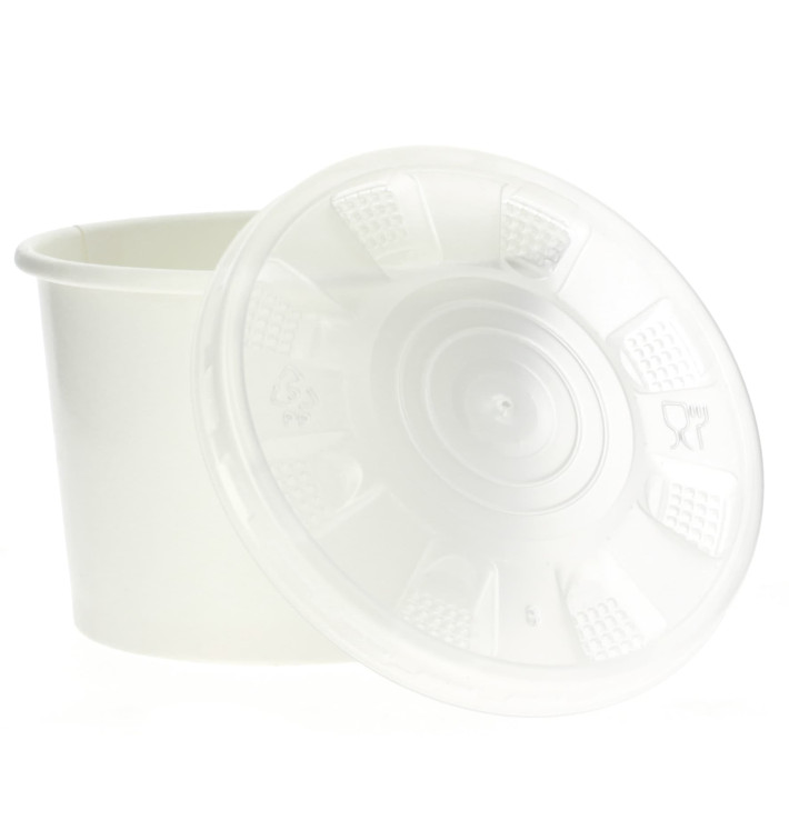 Miski Papierowe Białe z Pokrywką PP 250ml (250 Sztuk) Miski Papierowe Białe z Pokrywką PP 250ml (250 Sztuk)