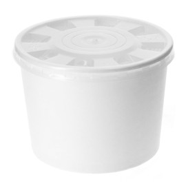 Miski Papierowe Białe z Pokrywką PP 350ml (50 Sztuk)