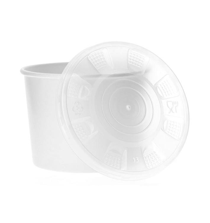 Miski Papierowe Białe z Pokrywką PP 350ml (250 Sztuk) Miski Papierowe Białe z Pokrywką PP 350ml (250 Sztuk)