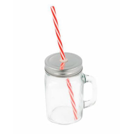 Dzbanki Szkło z Pokrywką i Słomki 450ml (1 Sztuk)