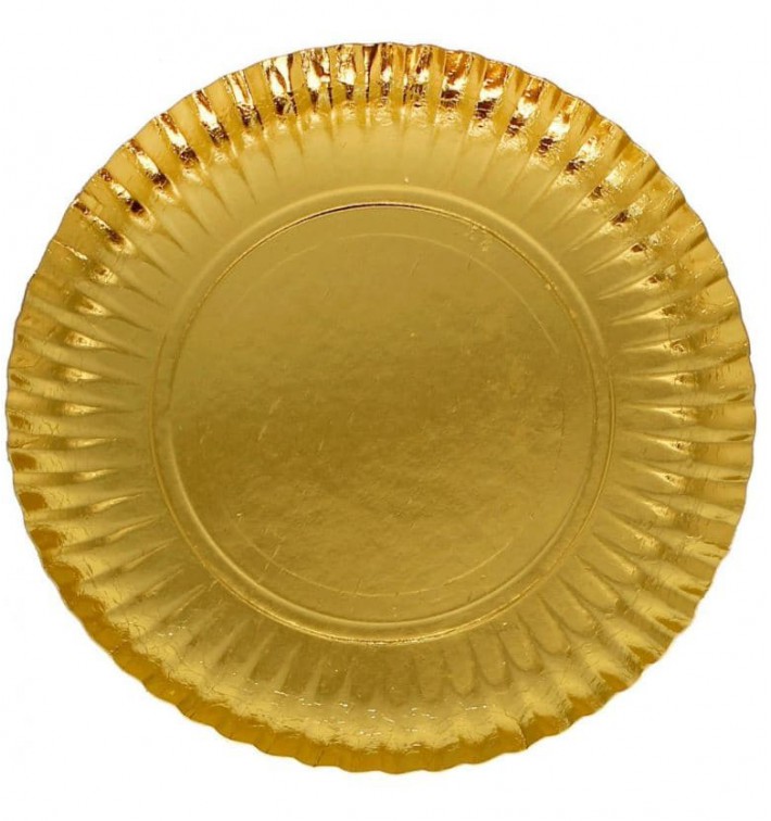 Talerz Papierowe Okrągłe Złote 250 mm (100 Sztuk)