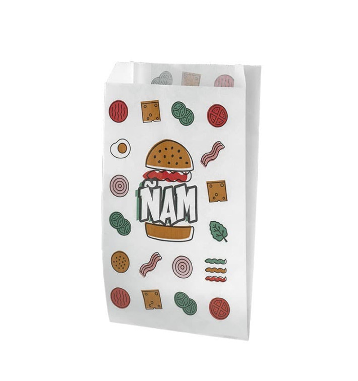 Torby na Burgery Tłuszczoodporny Ñam 14+7x27cm (1000 Sztuk) Torby na Burgery Tłuszczoodporny Ñam 14+7x27cm (1000 Sztuk)