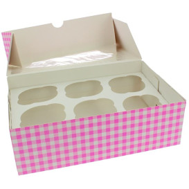 Pudełka na 6 Babeczki z Stojakiem 24,3x16,5x7,5cm Różowe (20 Sztuk)