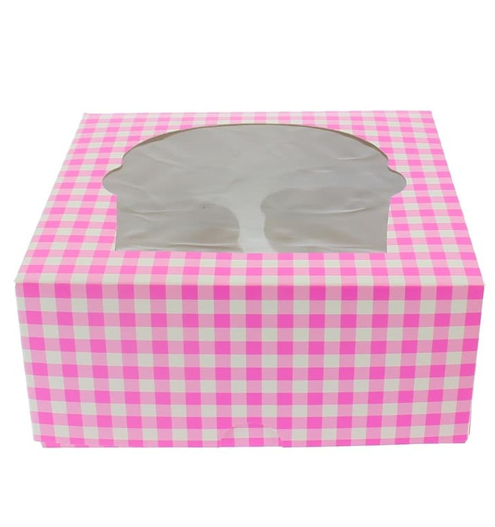 Pudełka na 4 Babeczkiz Stojakiem 17,3x16,5x7,5cm Różowe (20 Sztuk) Pudełka na 4 Babeczkiz Stojakiem 17,3x16,5x7,5cm Różowe (20 Sztuk)