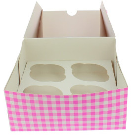 Pudełka na 4 Babeczkiz Stojakiem 17,3x16,5x7,5cm Różowe (20 Sztuk)