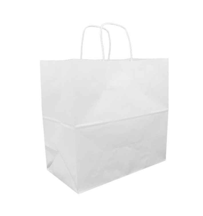 Torby Papierowe Kraft Białe z Uchwytami 90g 32+16x31 cm (250 Sztuk) Torby Papierowe Kraft Białe z Uchwytami 90g 32+16x31 cm (250 Sztuk)
