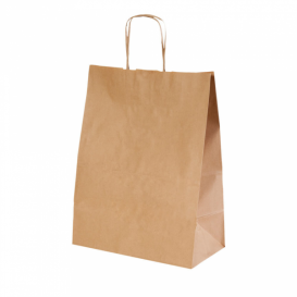 Torby Papierowe Kraft Brązowe z Uchwytami 100g 44+15x46 cm (25 Sztuk)