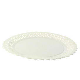 Talerz Papierowe Okrągłe Ozdobne Białe 35 cm (50 Sztuk)