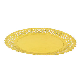 Talerz Papierowe Okrągłe Ozdobne Złote 23 cm (50 Sztuk)