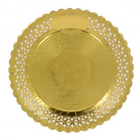 Talerz Papierowe Okrągłe Ozdobne Złote 32 cm (100 Sztuk)