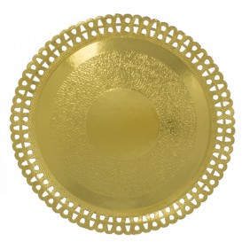 Talerz Papierowe Okrągłe Ozdobne Złote 230 mm (50 Sztuk)