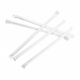 Słomki Prosto Papierowe Białe w Papierku Ø6mm 19,7cm (500 Sztuk)
