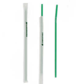Słomki Elastyczny w Papierku PLA Zielone Ø6mm 24cm (400 Sztuk)