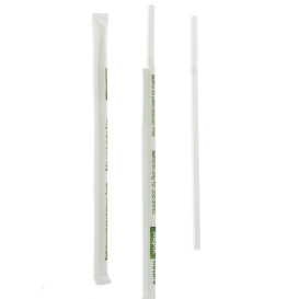 Słomki Elastyczny w Papierku PLA Białe Ø5mm 21cm (7500 Sztuk)