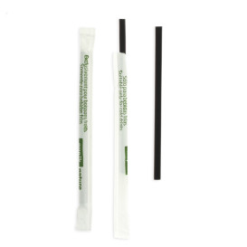 Słomki Prosto w Papierku PLA Czarni Ø6mm 14cm (250 Sztuk)